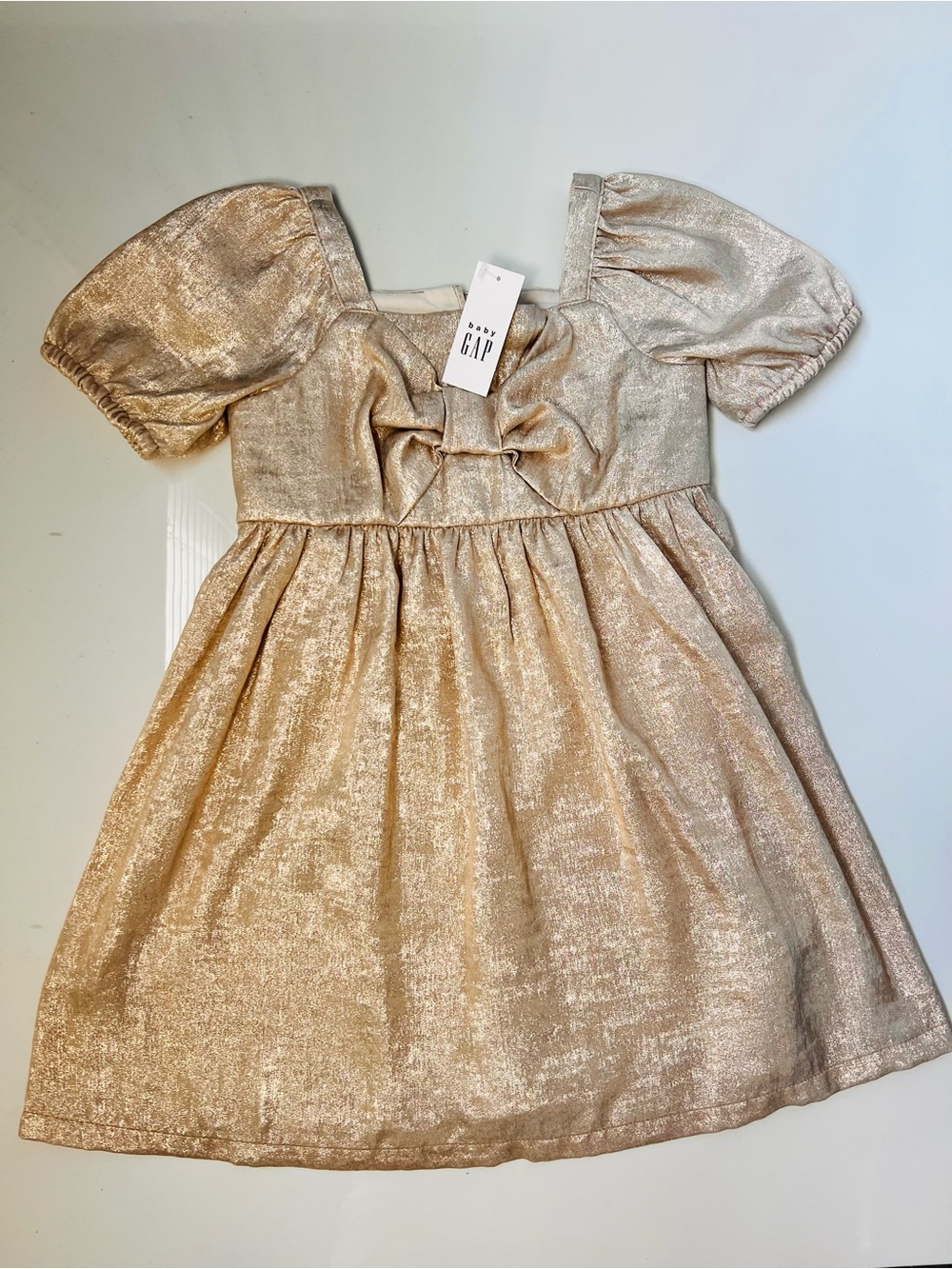 GAP Shimmery Gold Puff-Sleeve Party Dress
